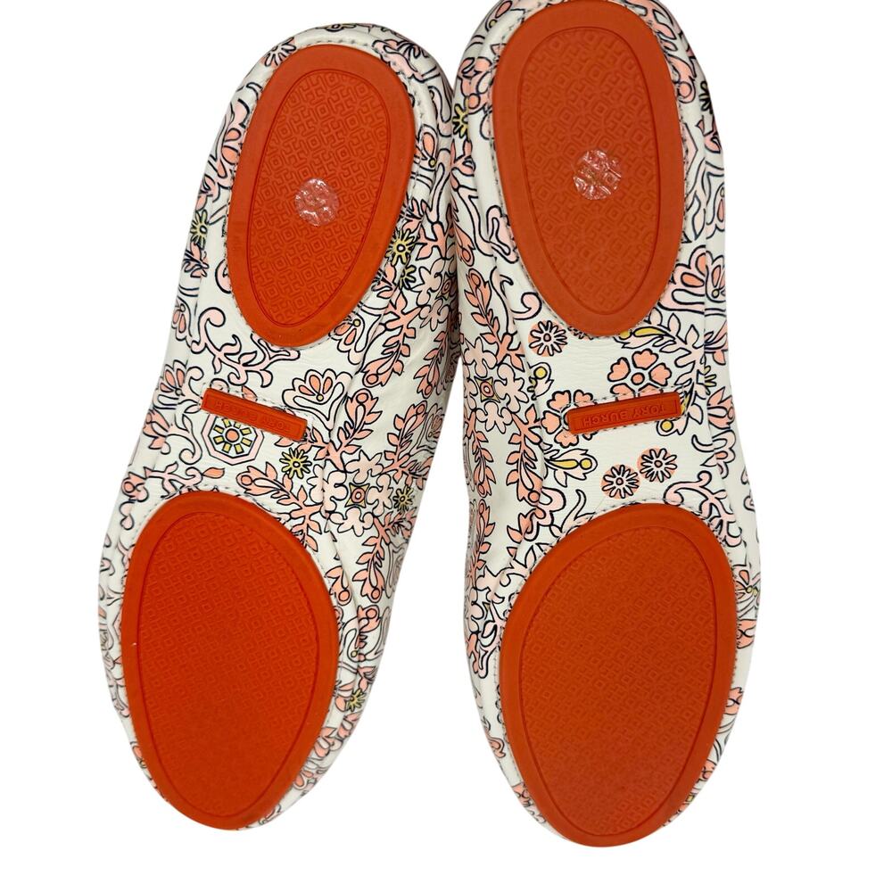 Tory Burch Minnie Travel Ballet Flats Snakeskin Print Leather Logo Shoes 8 - Picture 7 of 7